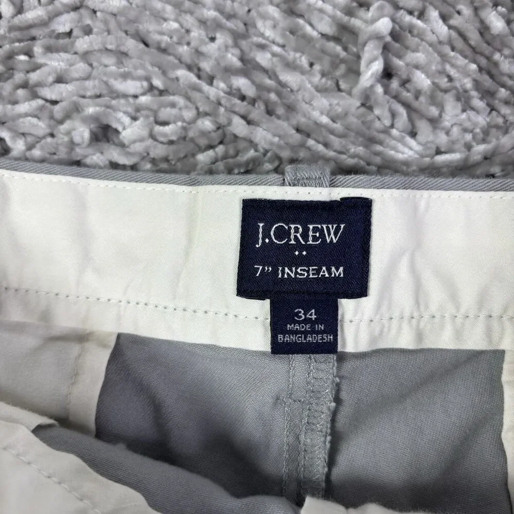 J Crew 7 Inseam Shorts Mens 34 Gray Flat Front Chino Preppy Golf Summer Business